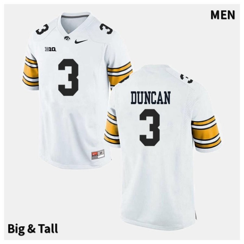 Men's Iowa Hawkeyes NCAA #3 Keith Duncan White Authentic Nike Big & Tall Alumni Stitched College Football Jersey IE34J75QB
